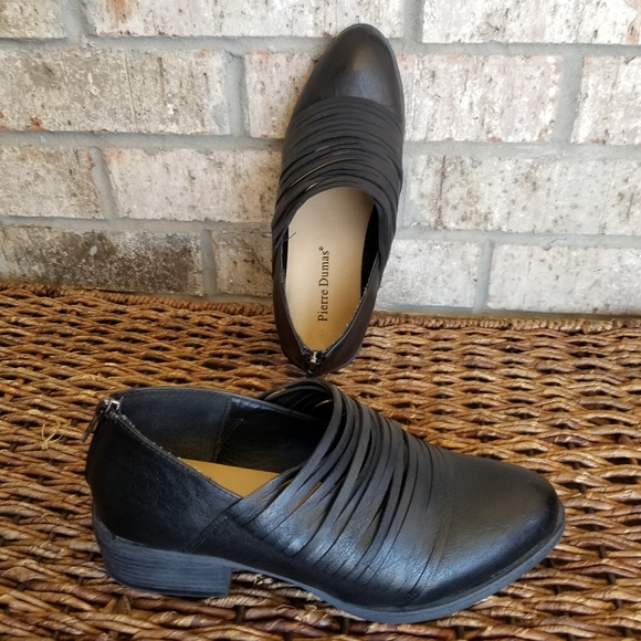 PIERRE DUMAS Black laser cut Strappy Zip Leather Ankle Booties Boots (womens 8) - Picture 2 of 10